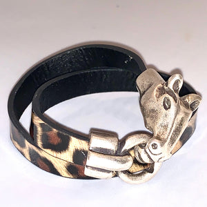 Horse Head Shiny Leopard Double Wrap Bracelet
